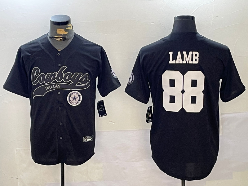 Personalized Men’s Dallas Cowboys #88 CeeDee Lamb Black With Patch Cool Base Stitched Baseball Jerseys