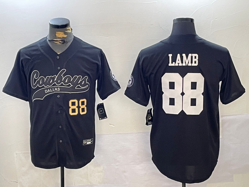 Personalized Men’s Dallas Cowboys #88 CeeDee Lamb Black With Patch Cool Base Stitched Baseball Jerseys