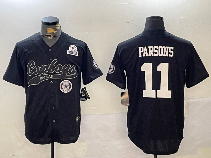 Personalized Men’s Dallas Cowboys #11 Micah Parsons Black With Patch Cool Base Stitched Baseball Jerseys