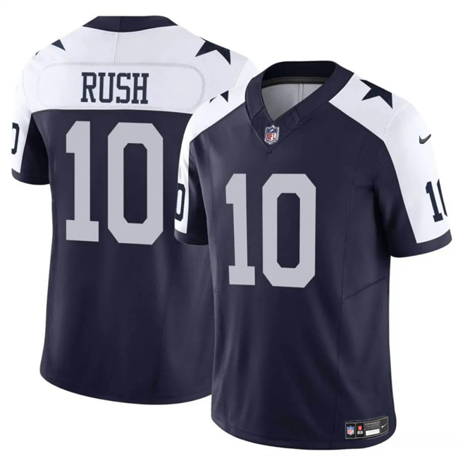 Personalized Men’s Dallas Cowboys #10 Cooper Rush Navy White Thanksgiving Untouchable Limited Stitched Football Jersey