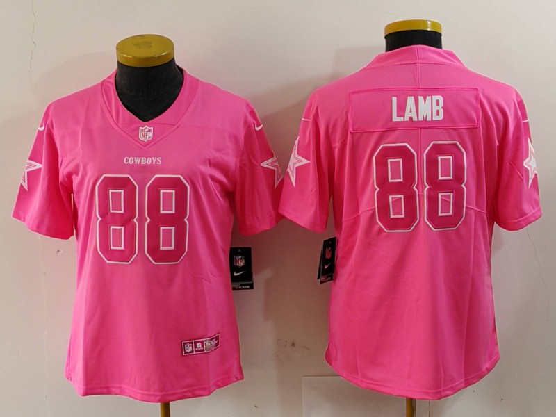 Personalized Women’s Dallas Cowboys #88 CeeDee Lamb Pink Untouchable Limited Stitched Jersey(Run Small)
