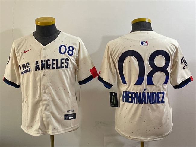 Personalized Youth Los Angeles Dodgers #8 Enrique Hernandez Cream 2024 City Connect Limited Stitched Baseball Jersey