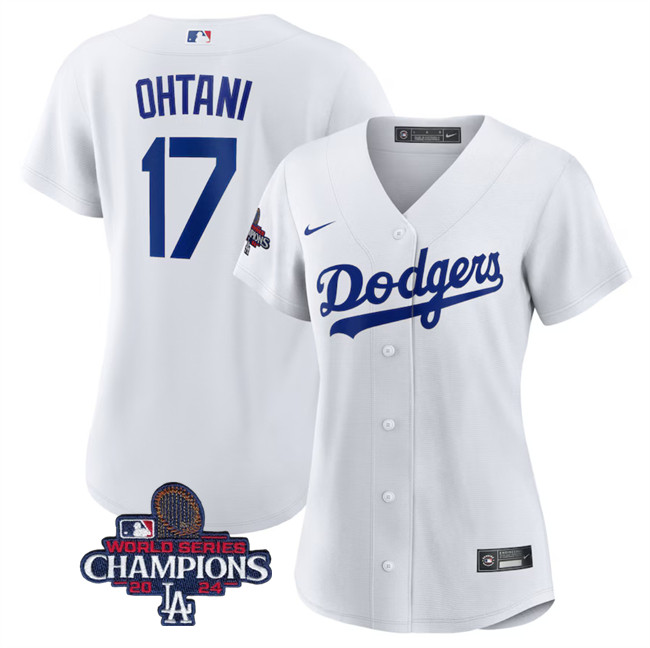 Personalized Women’s Los Angeles Dodgers #17 Shohei Ohtani White 2024 World Series Champions Cool Base Stitched Baseball Jersey(Run Small)