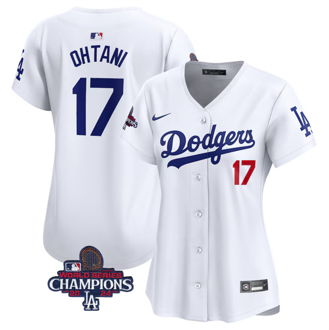 Personalized Women’s Los Angeles Dodgers #17 Shohei Ohtani White 2024 World Series Champions Home Limited Stitched Baseball Jersey(Run Small)