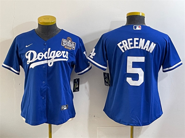 Personalized Women’s Los Angeles Dodgers #5 Freddie Freeman Royal 2024 World Series Cool Base Stitched Baseball Jersey(Run Small)