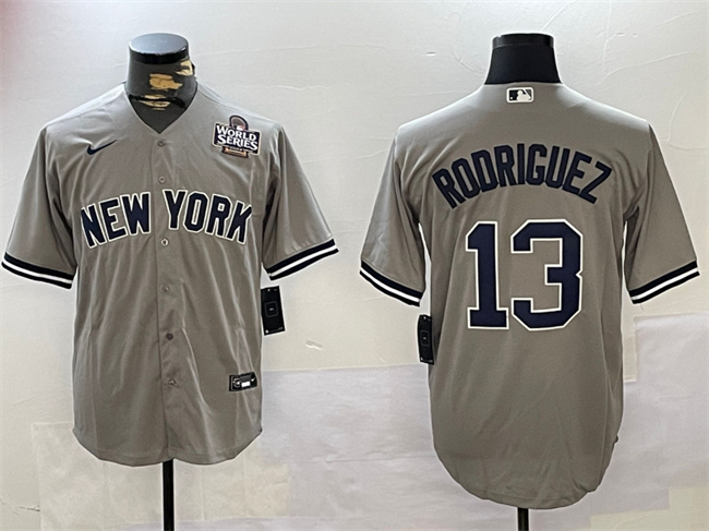 Personalized Men’s New York Yankees #13 Alex Rodriguez Grey 2024 World Series Cool Base Stitched Baseball Jersey