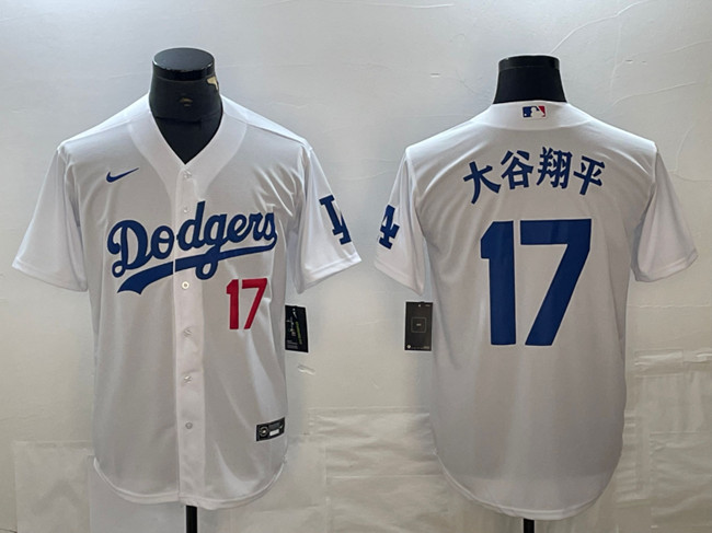 Personalized Men’s Los Angeles Dodgers #17 大谷翔平 White With Patch Cool Base Stitched Baseball Jersey