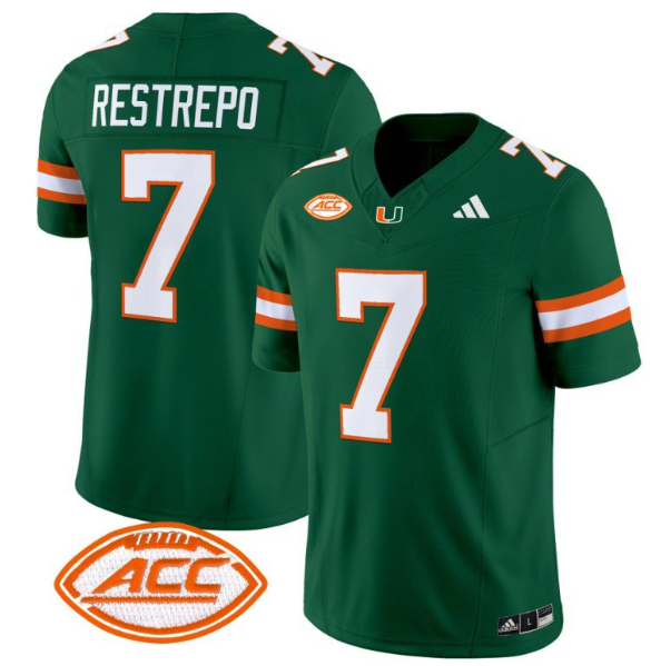 Personalized Men’s Miami Hurricanes #7 Xavier Restrepo Green Stitched Jerseys