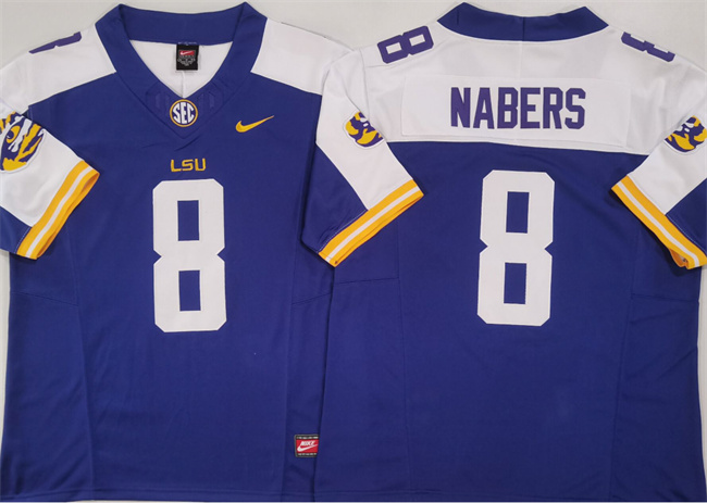 Personalized Men’s LSU Tigers #8 Malik Nabers Purple White F.U.S.E. Stitched Jersey