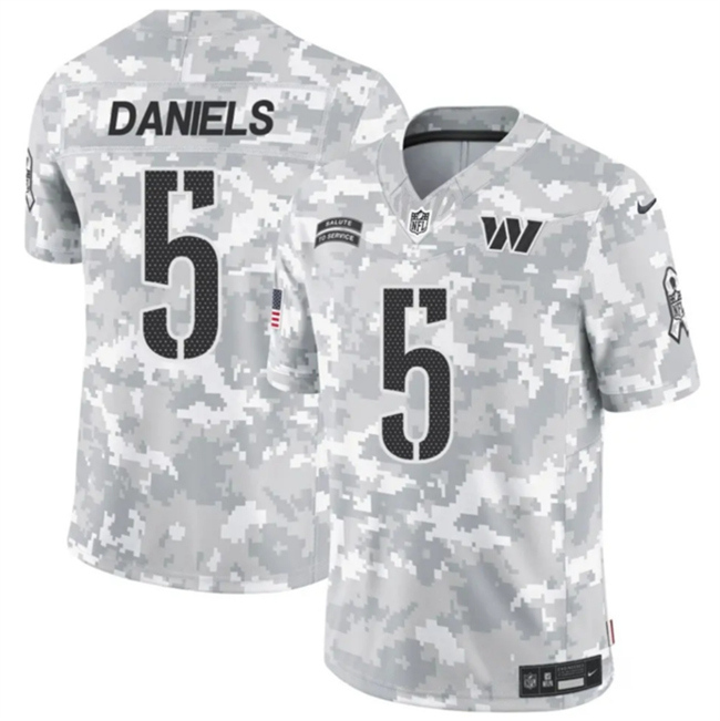 Personalized Youth Washington Commanders #5 Jayden Daniels 2024 F.U.S.E Arctic Camo Salute To Service Limited Stitched Football Jersey