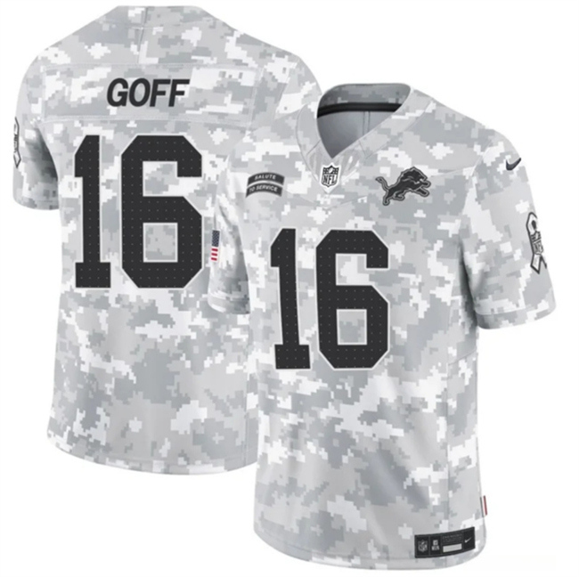 Personalized Youth Detroit Lions #16 Jared Goff 2024 F.U.S.E Arctic Camo Salute To Service Limited Stitched Jersey