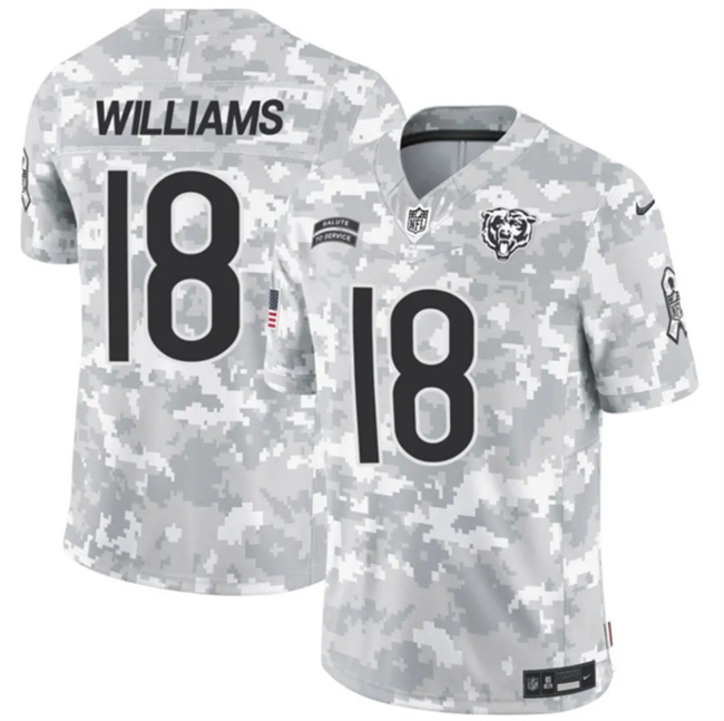 Personalized Youth Chicago Bears #18 Caleb Williams 2024 F.U.S.E Arctic Camo Salute To Service Limited Stitched Football Jersey
