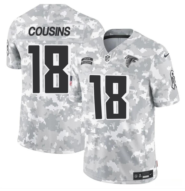 Personalized Youth Atlanta Falcons #18 Kirk Cousins 2024 F.U.S.E Arctic Camo Salute To Service Limited Stitched Football Jersey