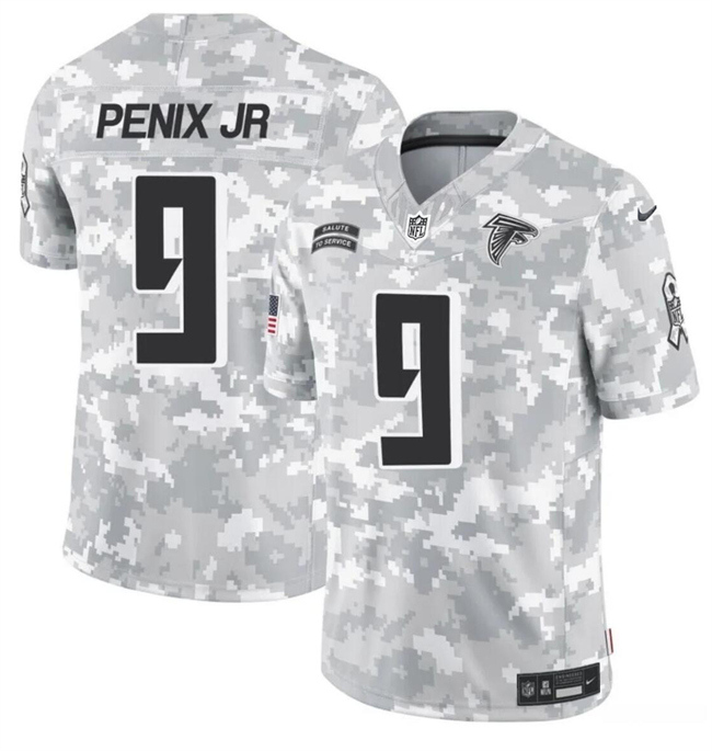 Personalized Youth Atlanta Falcons #9 Michael Penix Jr. 2024 F.U.S.E Arctic Camo Salute To Service Limited Stitched Football Jersey