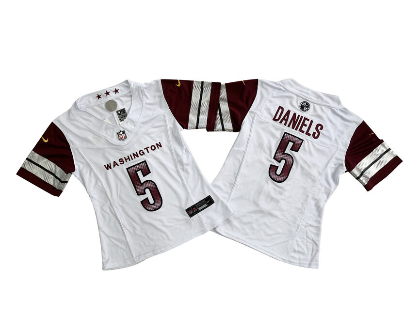 Personalized Women’s Washington Commanders #5 Jayden Daniels White 2024 F.U.S.E. Draft Stitched Jersey(Run Small)