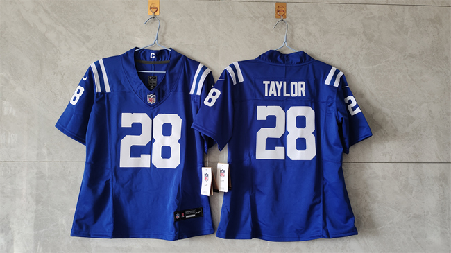 Personalized Women’s Indianapolis Colts #28 Jonathan Taylor Blue 2024 F.U.S.E. Stitched Jersey(Run Small)