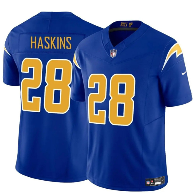 Personalized Men’s Los Angeles Chargers #28 Hassan Haskins Royal 2024 F.U.S.E Limited Stitched Football Jersey
