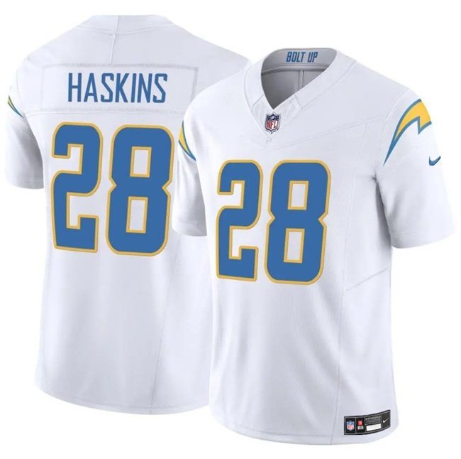 Personalized Men’s Los Angeles Chargers #28 Hassan Haskins White 2024 F.U.S.E Limited Stitched Football Jersey