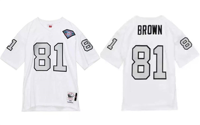 Personalized Men’s Las Vegas Raiders #81 Tim Brown White 1994 Mitchell Ness Stitched Football Jersey