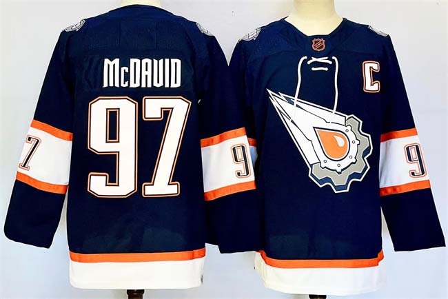 Personalized Men’s Edmonton Oilers #97 Connor McDavid Navy With C Patch Reverse Retro Stitched Jersey