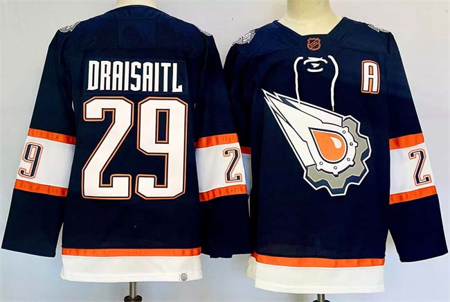 Personalized Men’s Edmonton Oilers #29 Leon Draisaitl Navy 2024-25 With A Patch Reverse Retro Stitched Jersey
