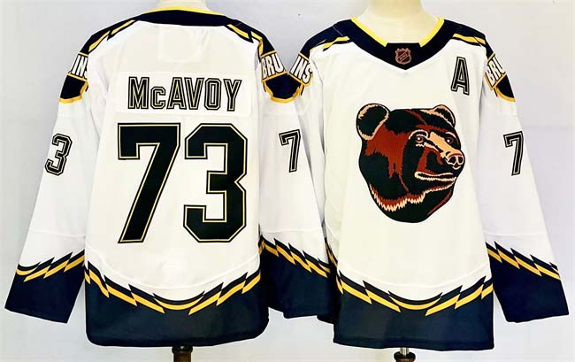 Personalized Men’s Boston Bruins #73 Charlie McAvoy White 2024-25 With A Patch Reverse Retro Home Stitched Hockey Jersey