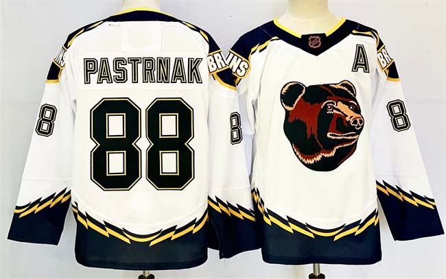 Personalized Men’s Boston Bruins #88 David Pastrnak White 2024-25 With A Patch Reverse Retro Home Stitched Hockey Jersey