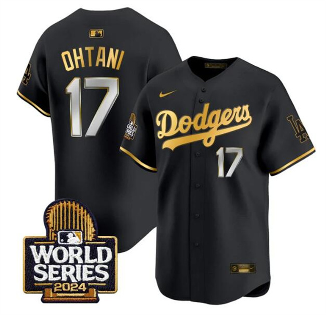 Personalized Men’s Los Angeles Dodgers #17 Shohei Ohtani Black Gold 2024 World Series Limited Stitched Baseball Jersey