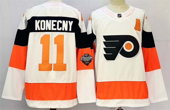 Personalized Men’s Philadelphia Flyers #11 Travis Konecny White 2024-25 With A Patch Stitched Jersey
