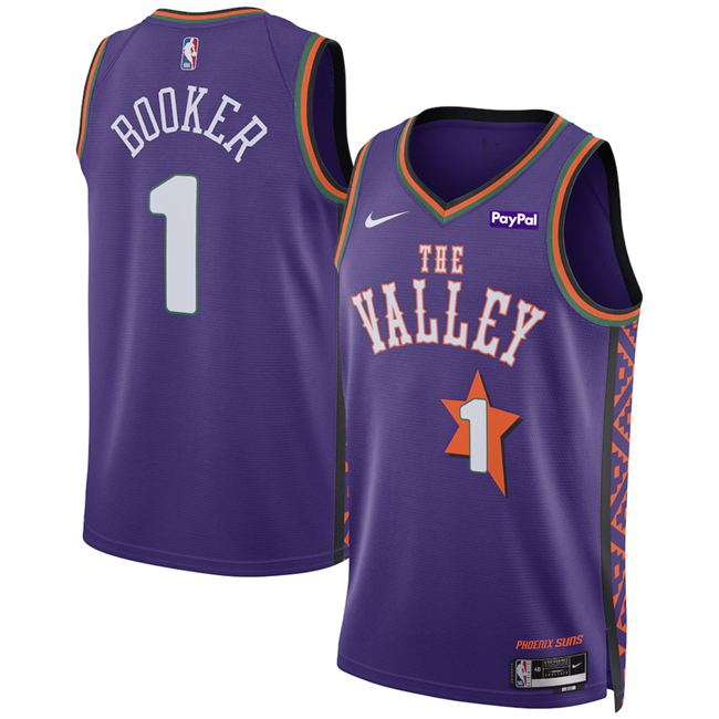 Personalized Men’s Phoenix Suns #1 Devin Booker Purple 2024-25 City Edition Stitched Basketball Jersey