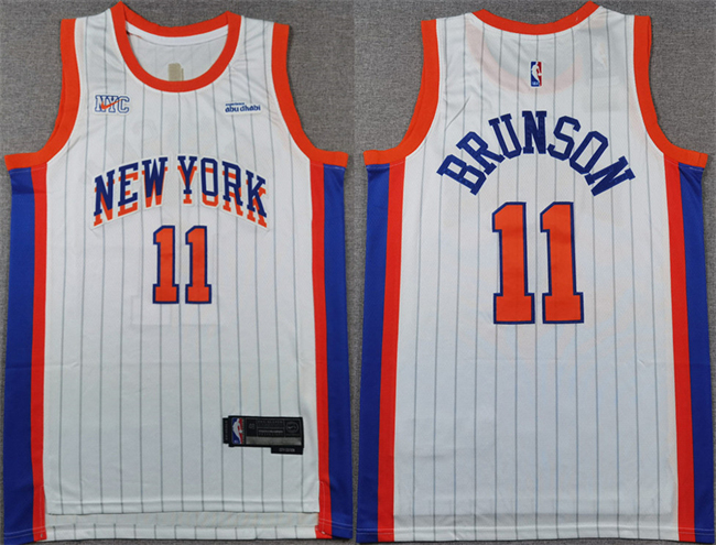 Personalized Men’s New Yok Knicks #11 Jalen Brunson White 2024-25 City Edition Stitched Basketball Jersey
