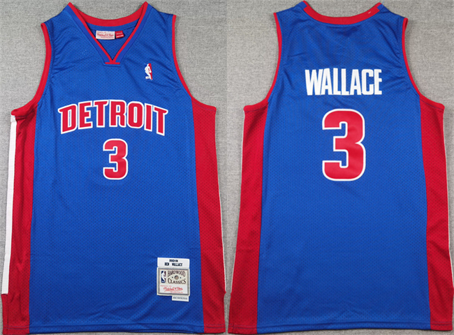Personalized Men’s Detroit Pistons #3 Ben Wallace Blue Throwback Stitched Jersey