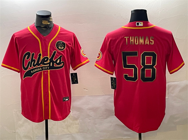 Personalized Men’s Kansas City Chiefs #58 Derrick Thomas Red Gold Cool Base Stitched Baseball Jersey