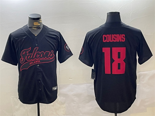 Personalized Men’s Atlanta Falcons #18 Kirk Cousins Black With Patch Cool Base Stitched Baseball Jersey