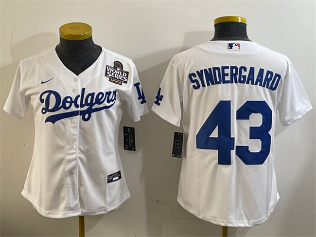 Personalized Women’s Los Angeles Dodgers #43 Noah Syndergaard White 2024 World Series Cool Base Stitched Baseball Jersey(Run Small)