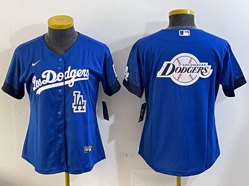 Personalized Women’s Los Angeles Dodgers Blank Blue 2024 World Series With No. 34 Patch Home Limited Stitched Baseball Jersey(Run Small)