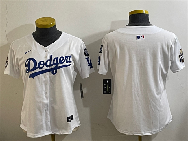 Personalized Women’s Los Angeles Dodgers Blank White 2024 World Series With Fernando Memorial Patch Home Limited Stitched Baseball Jersey(Run Small)
