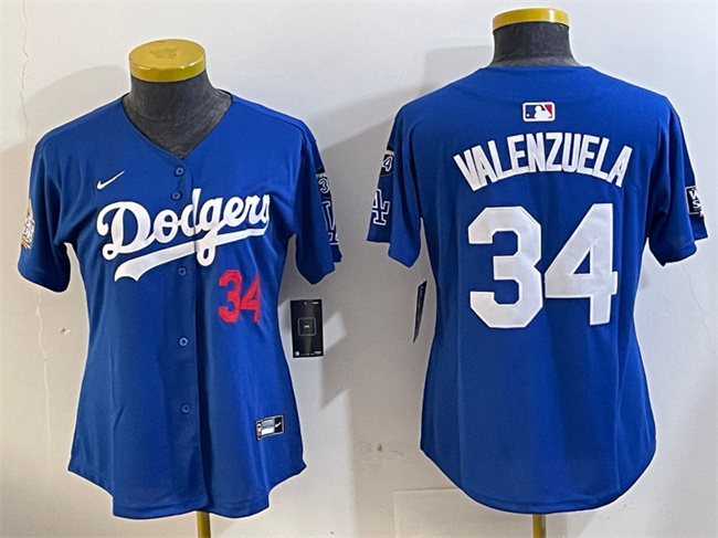 Personalized Women’s Los Angeles Dodgers #34 Toro Valenzuela Royal 2024 World Series With Fernando Memorial Patch Alternate Limited Stitched Baseball Jersey(Run Small)