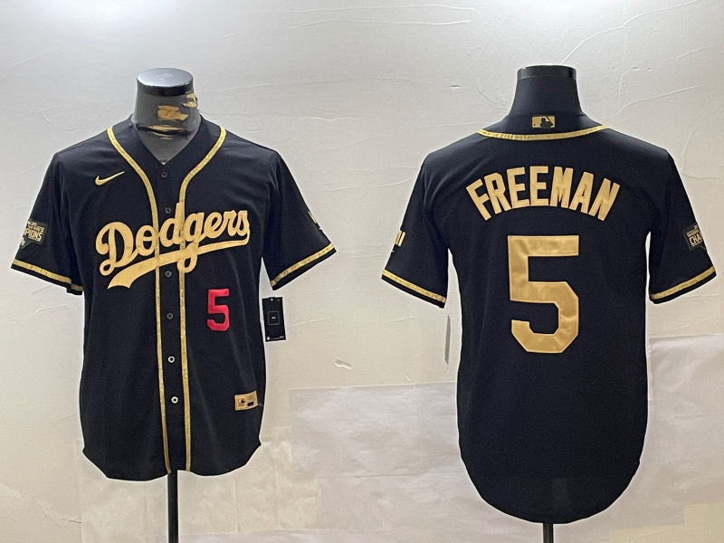Personalized Men’s Los Angeles Dodgers #5 Freddie Freeman Black Gold 2024 World Series Champions Limited Stitched Baseball Jerseys
