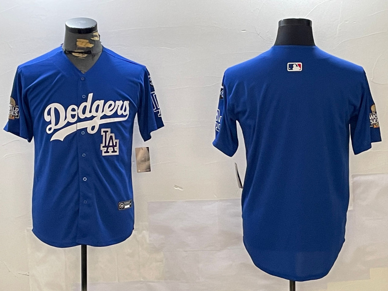 Personalized Men’s Los Angeles Dodgers Blank Blue 2024 World Series With No. 34 Patch Home Limited Stitched Baseball Jersey(Run Small)