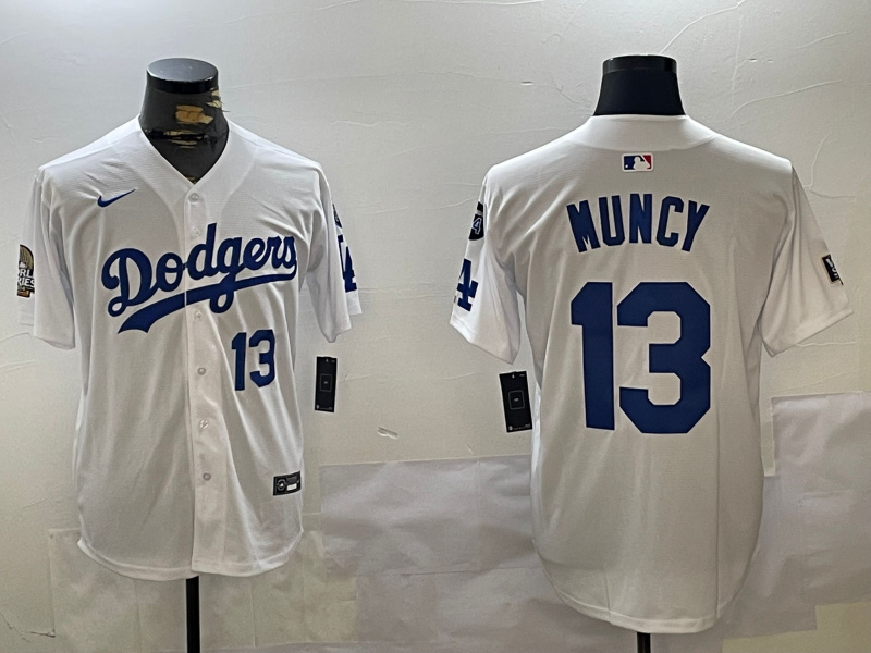 Personalized Men’s Los Angeles Dodgers #13 Max Muncy White 2024 World Series With Fernando Memorial Patch Home Limited Stitched Baseball Jerseys