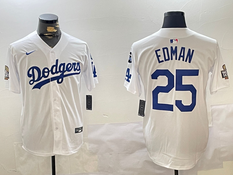 Personalized Men’s Los Angeles Dodgers #25 Tommy Edman White 2024 World Series With Fernando Memorial Patch Home Limited Stitched Baseball Jerseys