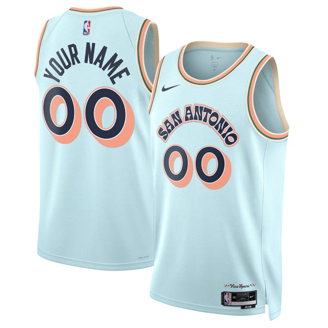 Personalized Men’s San Antonio Spurs Active Player Light Blue 2024 25 City Edition Stitched Basketball Jersey