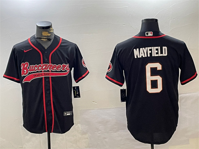 Personalized Men’s Tampa Bay Buccaneers #6 Baker Mayfield Black Cool Base Stitched Baseball Jersey