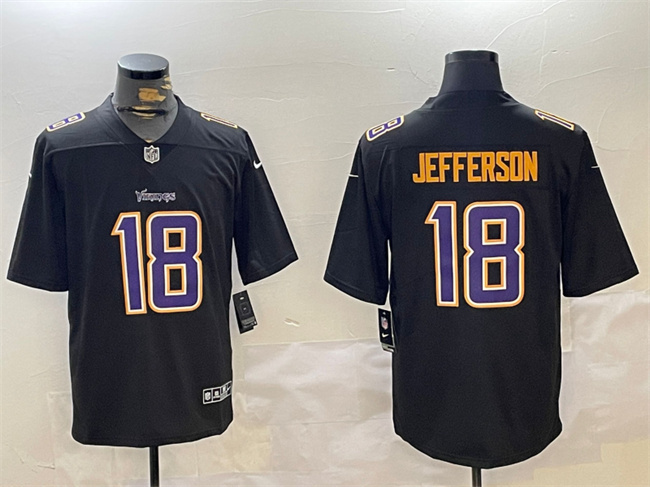 Personalized Men’s Minnesota Vikings #18 Justin Jefferson Black Untouchable Limited Stitched Jersey