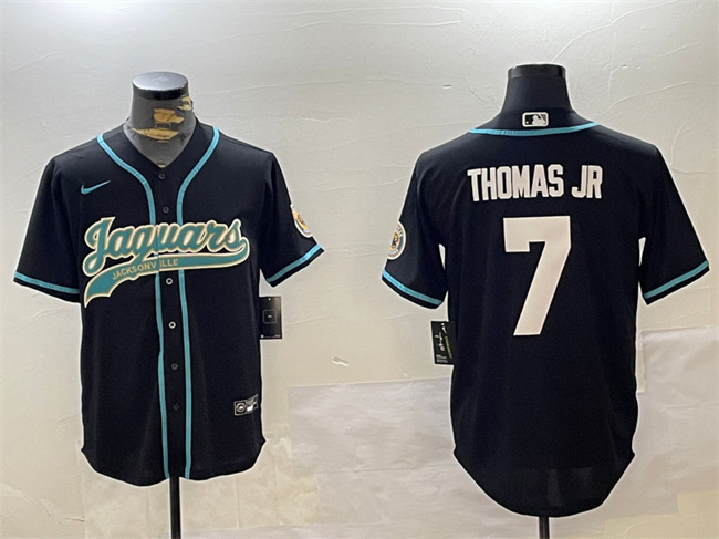 Personalized Men’s Jacksonville Jaguars #7 Brian Thomas Jr Black With Patch Cool Base Stitched Baseball Jersey