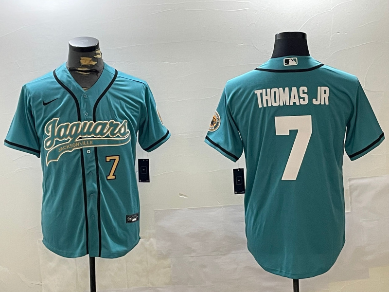 Personalized Men’s Jacksonville Jaguars #7 Brian Thomas Jr Teal With Patch Cool Base Stitched Baseball Jerseys