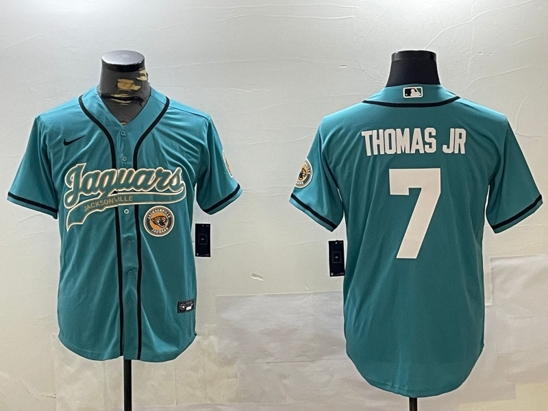 Personalized Men’s Jacksonville Jaguars #7 Brian Thomas Jr Teal With Patch Cool Base Stitched Baseball Jerseys