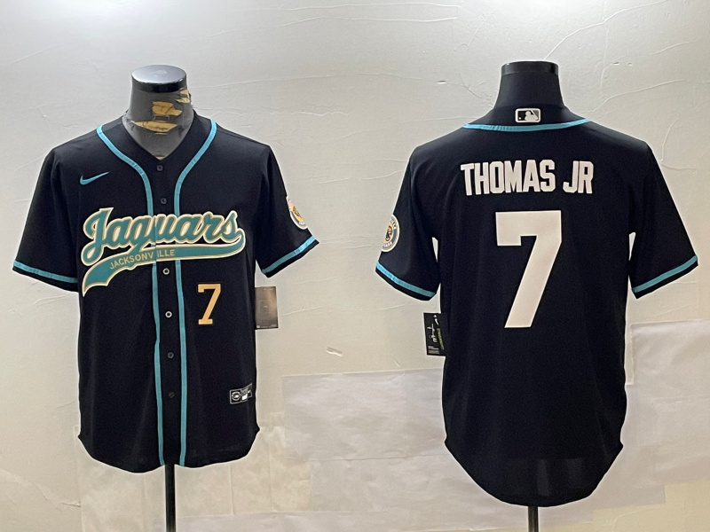 Personalized Men’s Jacksonville Jaguars #7 Brian Thomas Jr Black With Patch Cool Base Stitched Baseball Jerseys