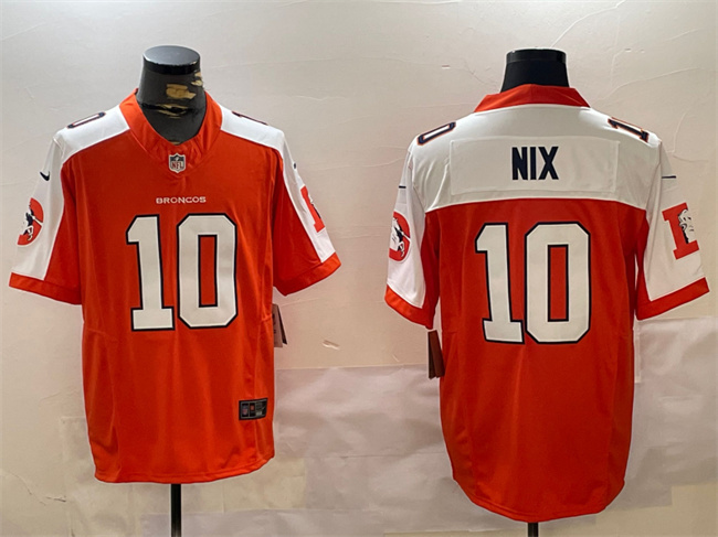 Personalized Men’s Denver Broncos #10 Bo Nix Orange 2024 F.U.S.E. Throwback Limited Alternate Stitched Football Jersey